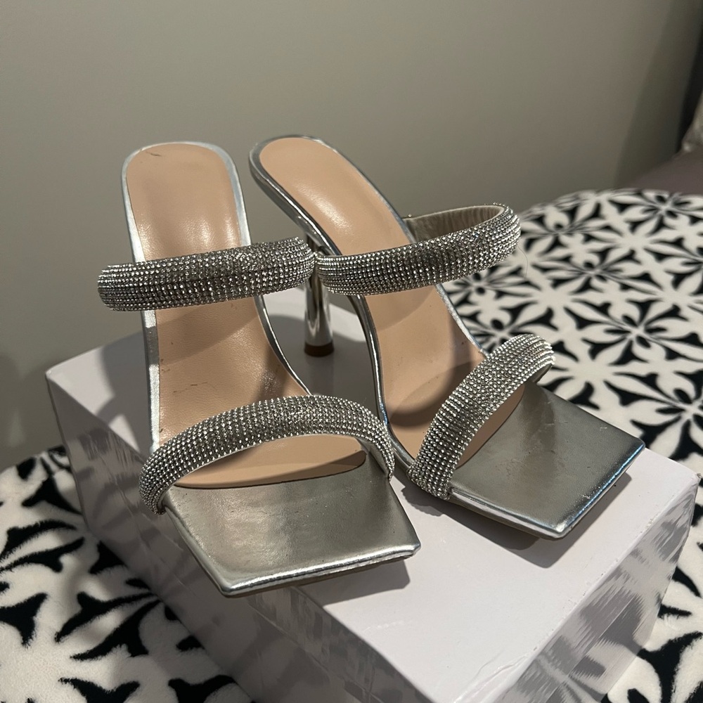 Women’s silver sparkly heels